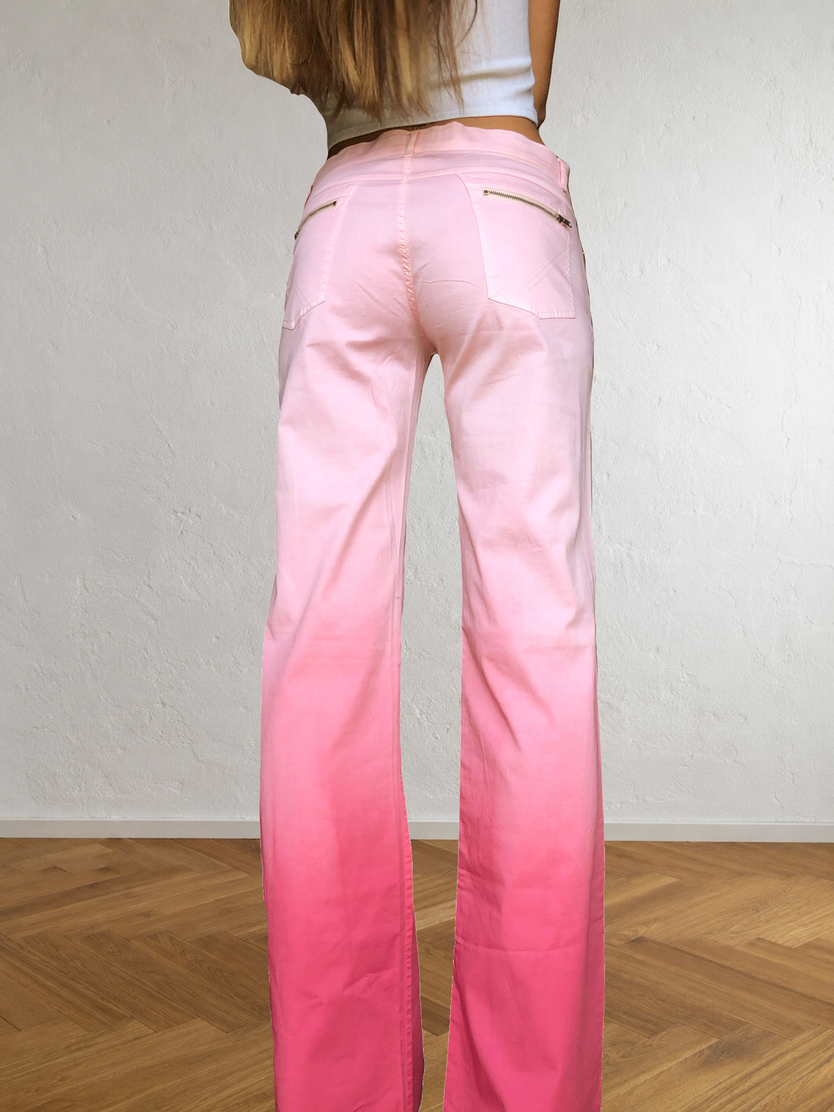 Pantalon évasé dégradé rose et fuchsia