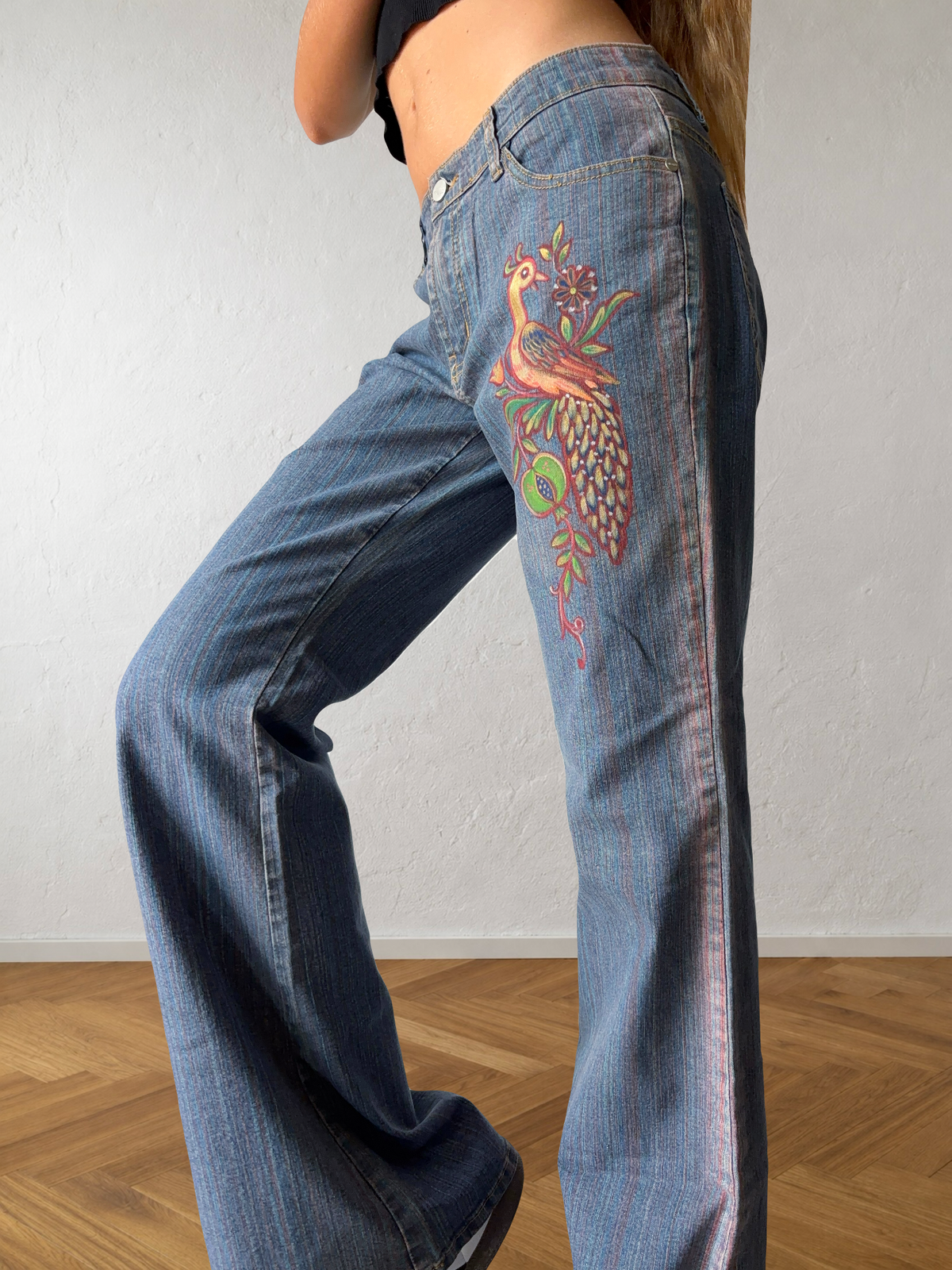 Jeans svasati con disegni fatti a mano anni 2000