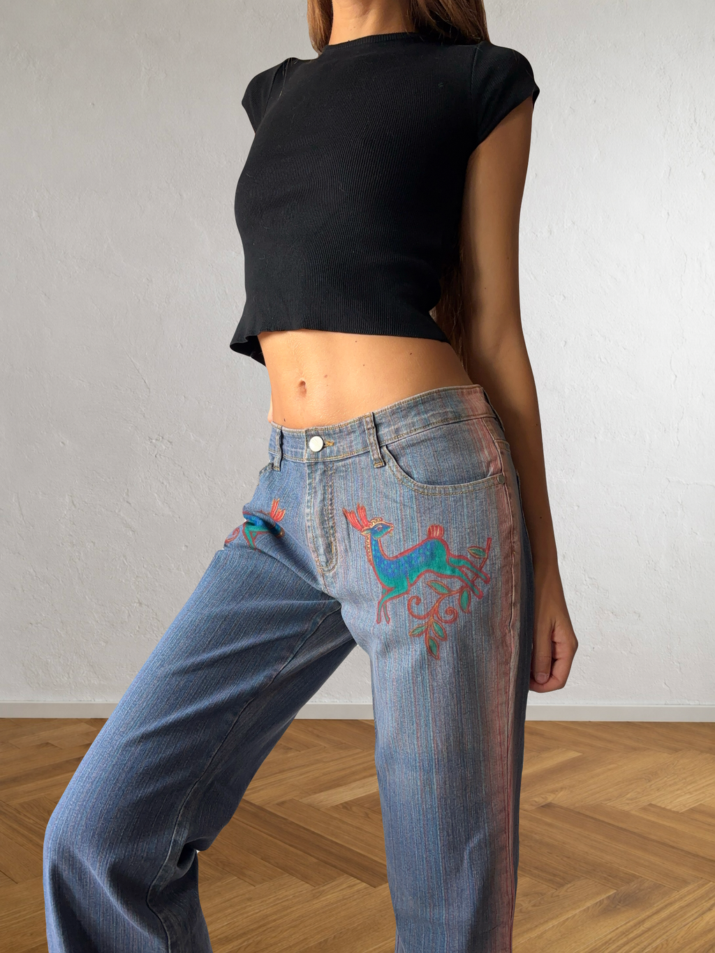 Jeans svasato disegni fatti a mano anni 2000
