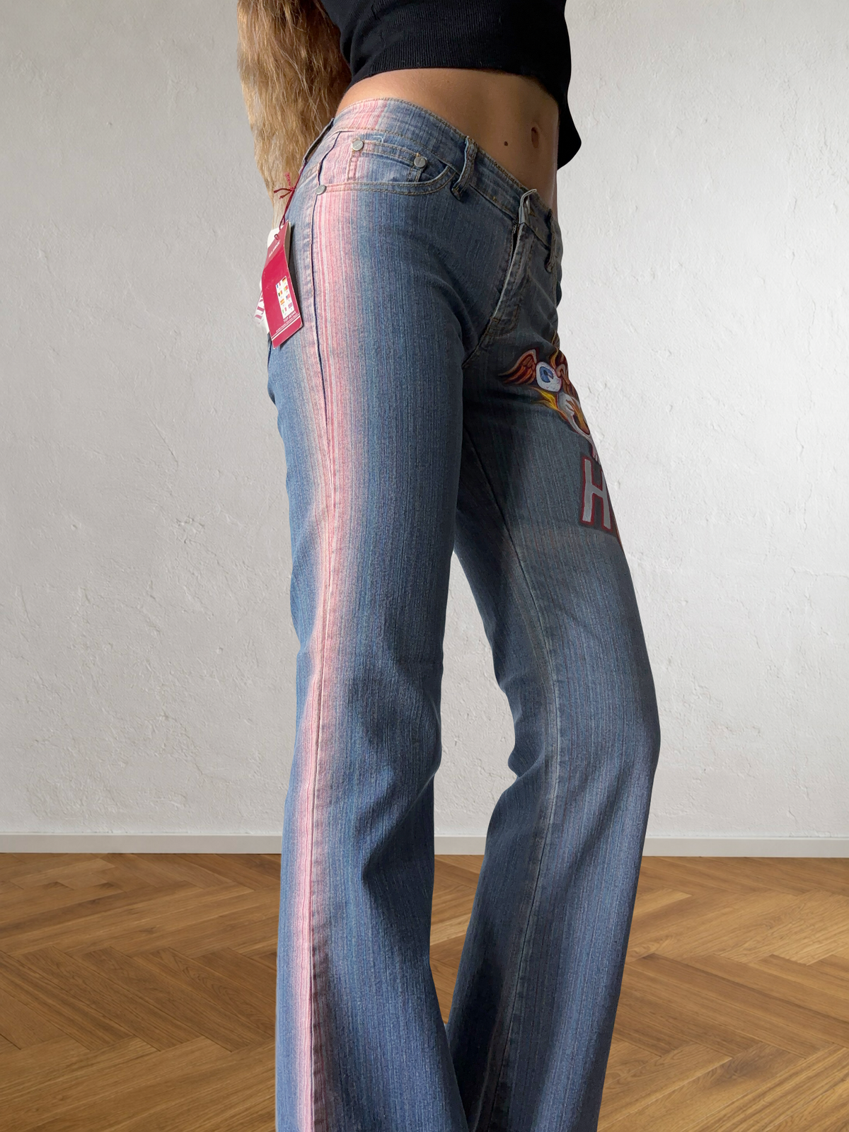 2000s flared jeans with hand-drawn designs
