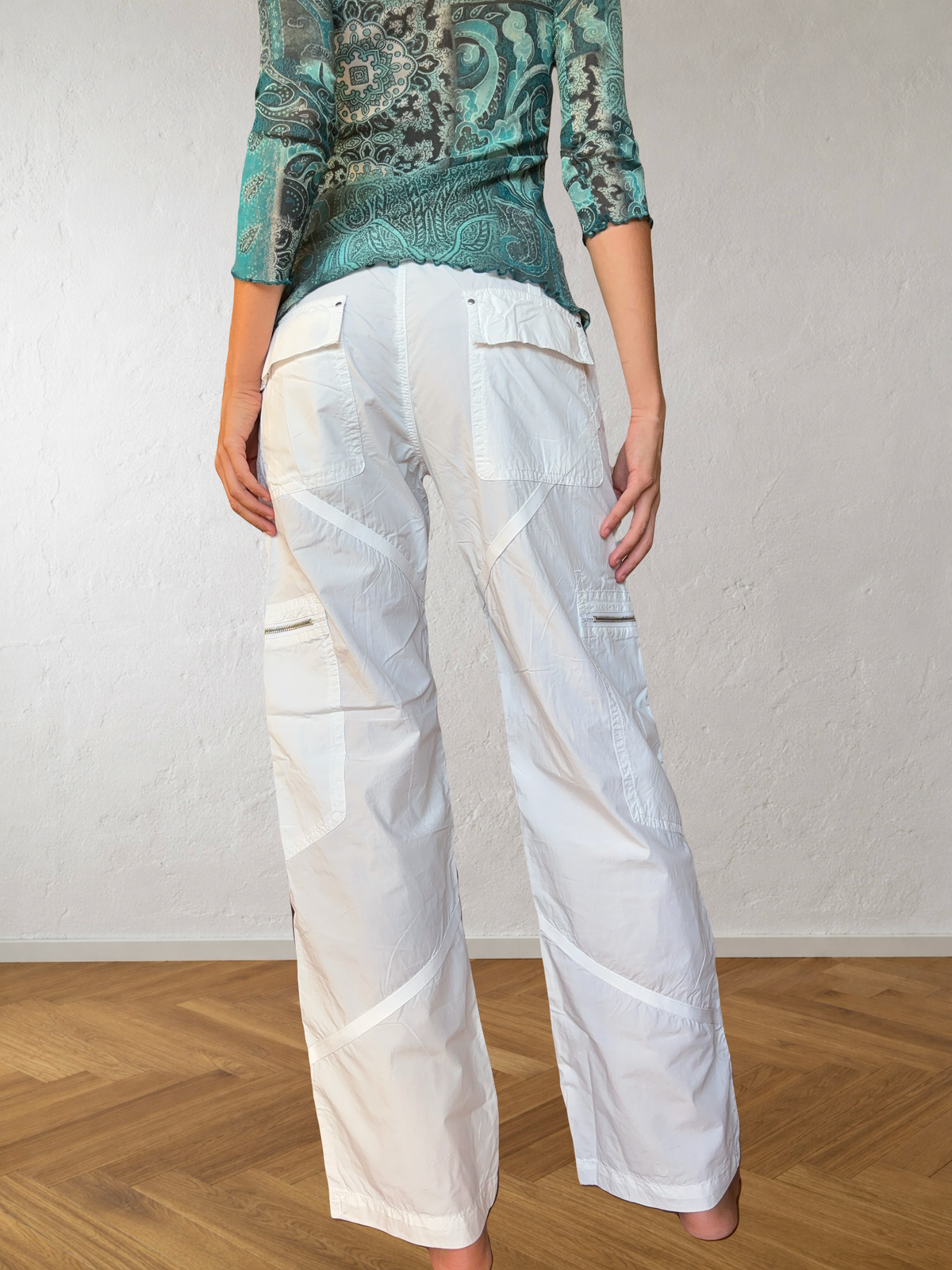 Pantalon cargo parachute blanc GAS années 2000