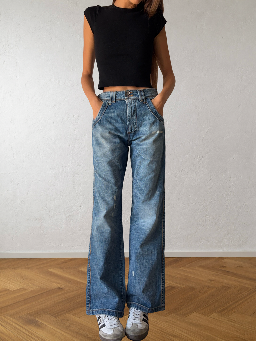 Jeans anni 90 gamba ampia dettagli cargo