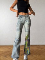 Jeans cargo svasati con disegni fatti a mano anni 2000