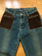 Jeans patchwork a coste marroni anni 90