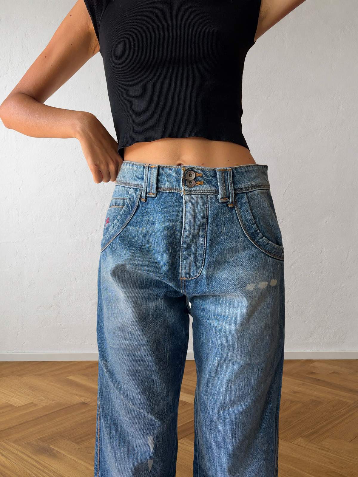 Jeans anni 90 gamba ampia dettagli cargo