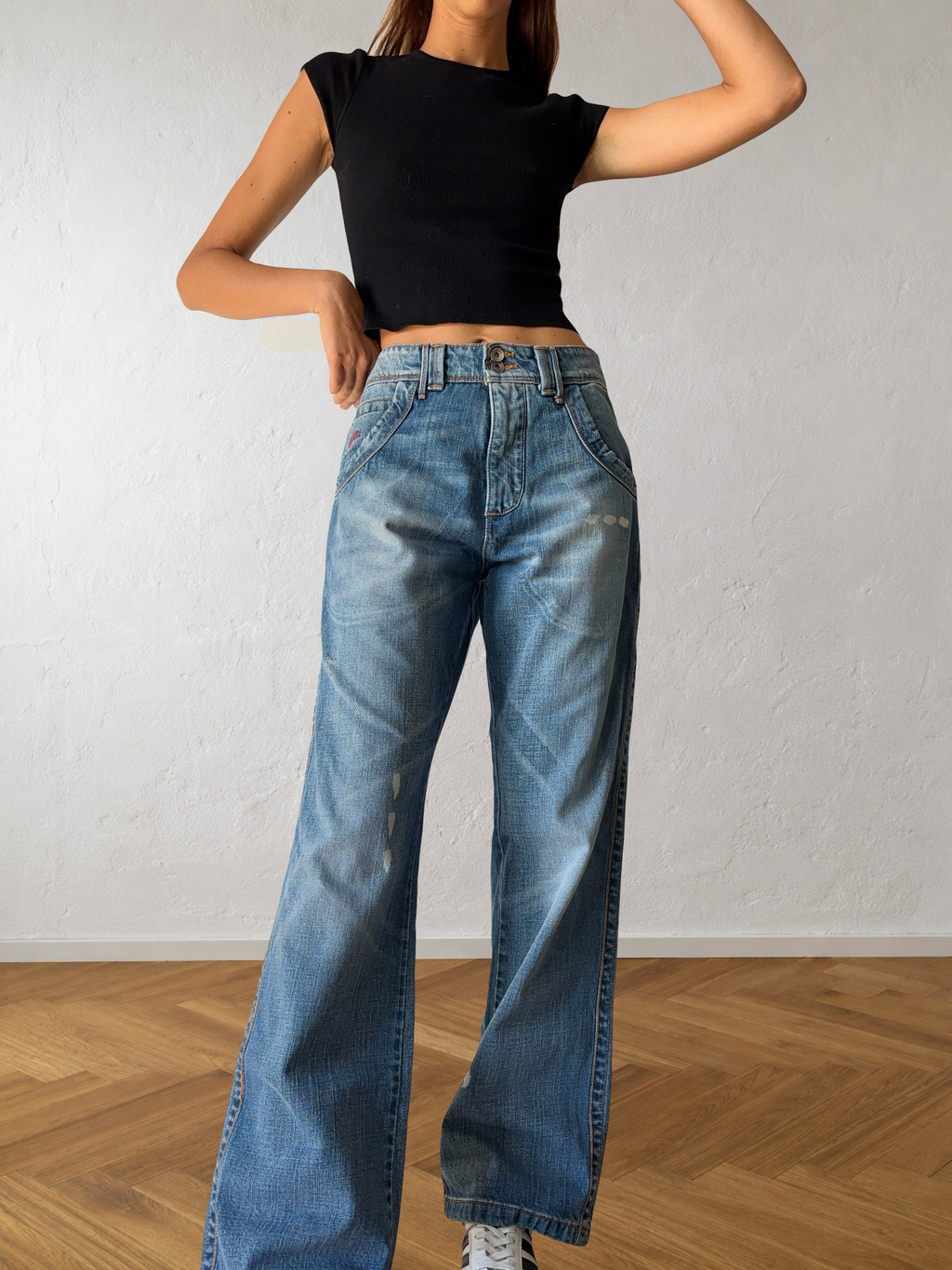 Jeans anni 90 gamba ampia dettagli cargo