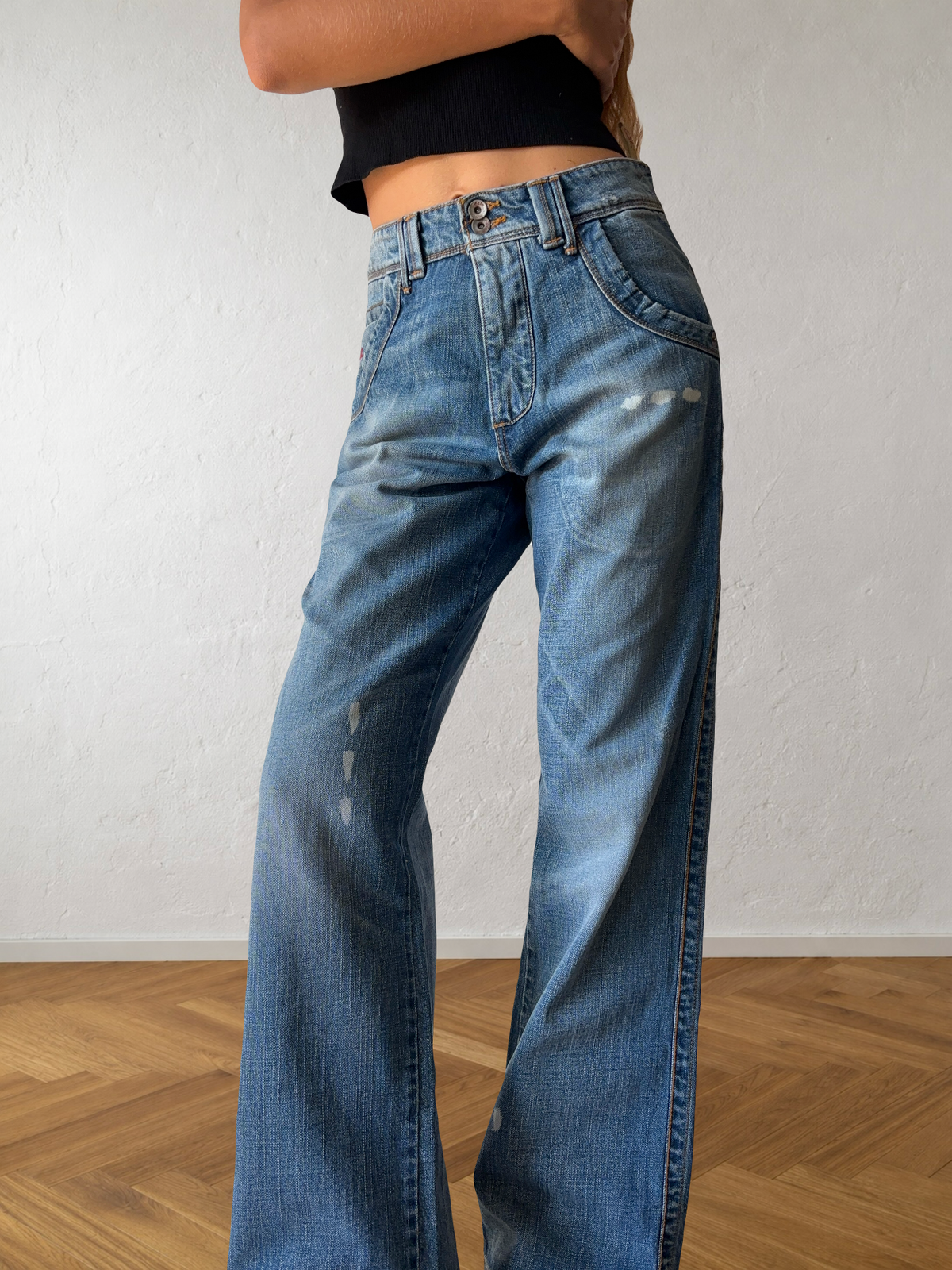 Jeans anni 90 gamba ampia dettagli cargo
