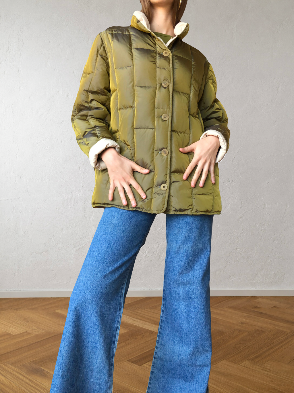 Giubbotto reversibile beige e verde anni 90
