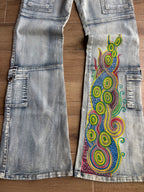 Jeans cargo svasati con disegni fatti a mano anni 2000