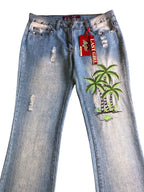 Low-rise bootcut embroidered flared jeans