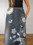 Gonna Miss Sixty denim grigio ricamata fiori