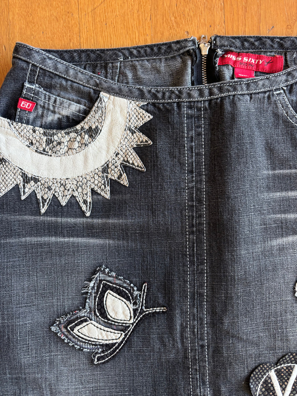 Gonna Miss Sixty denim grigio ricamata fiori