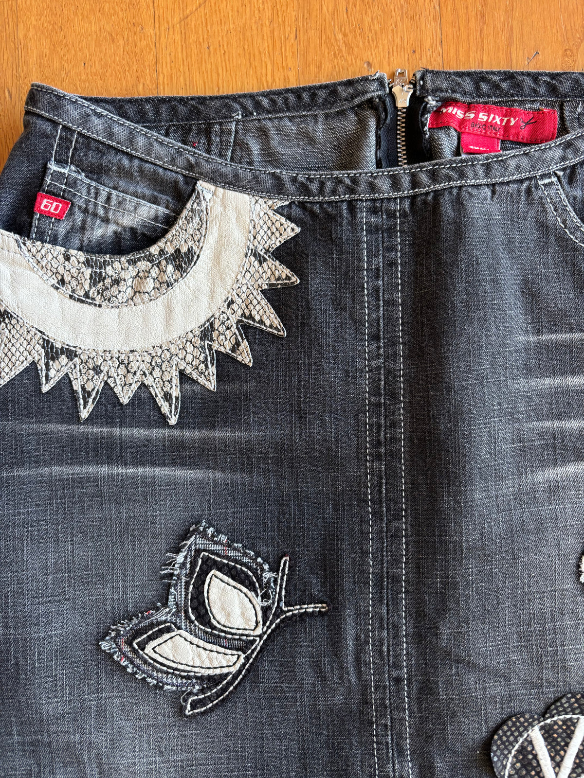Gonna Miss Sixty denim grigio ricamata fiori