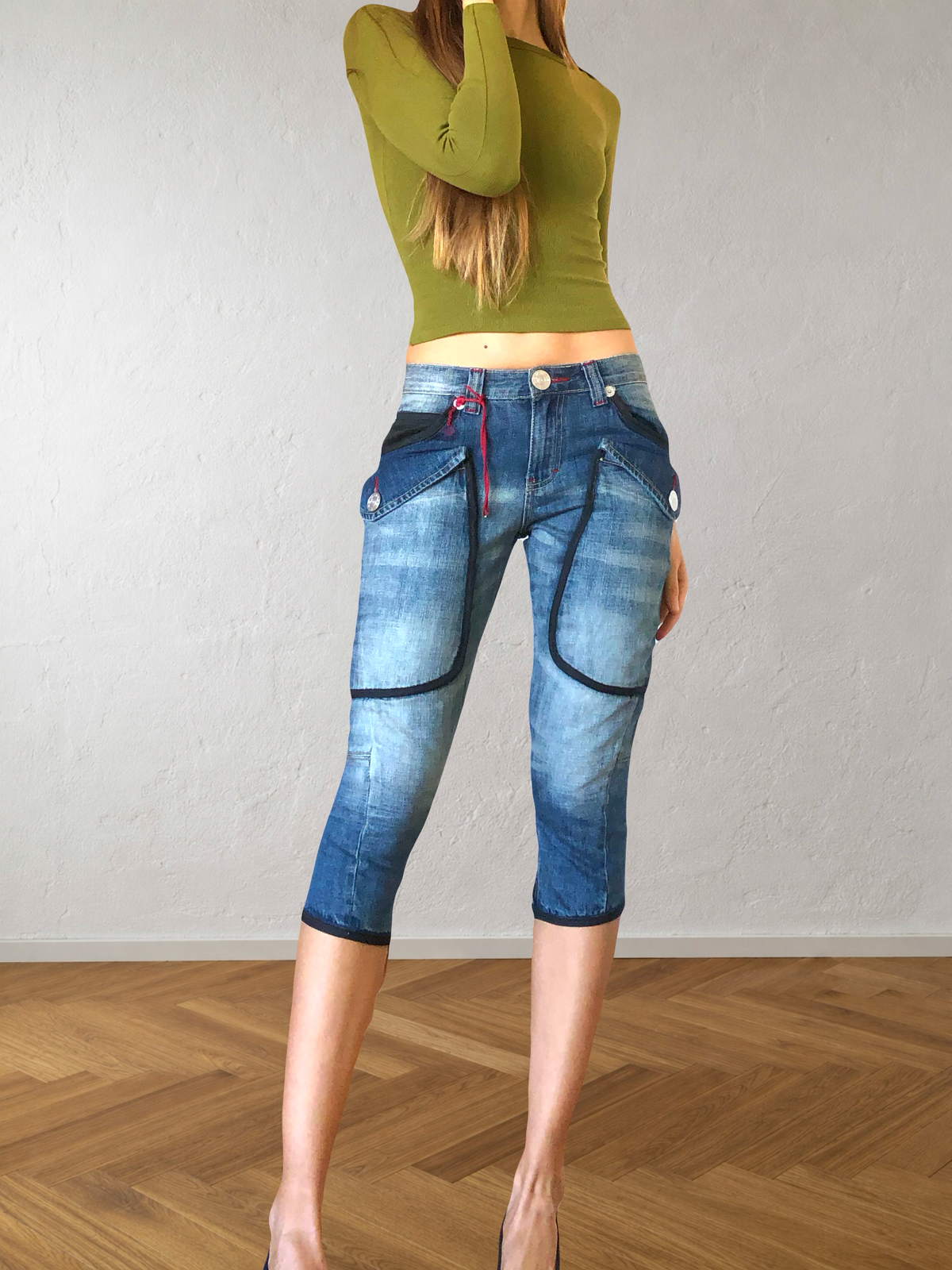 Jeans Capri cargo a vita bassa anni 2000