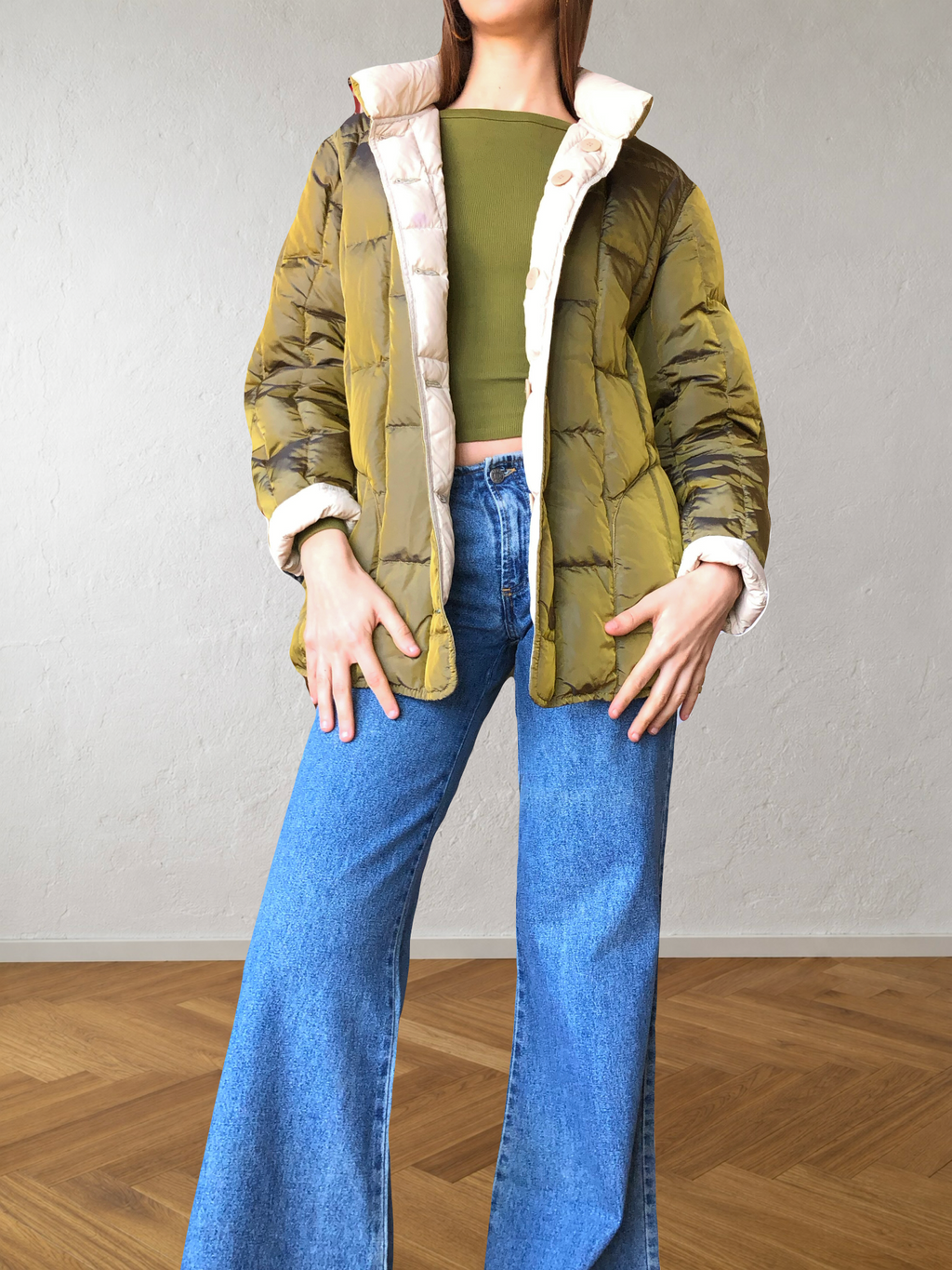 Giubbotto reversibile beige e verde anni 90