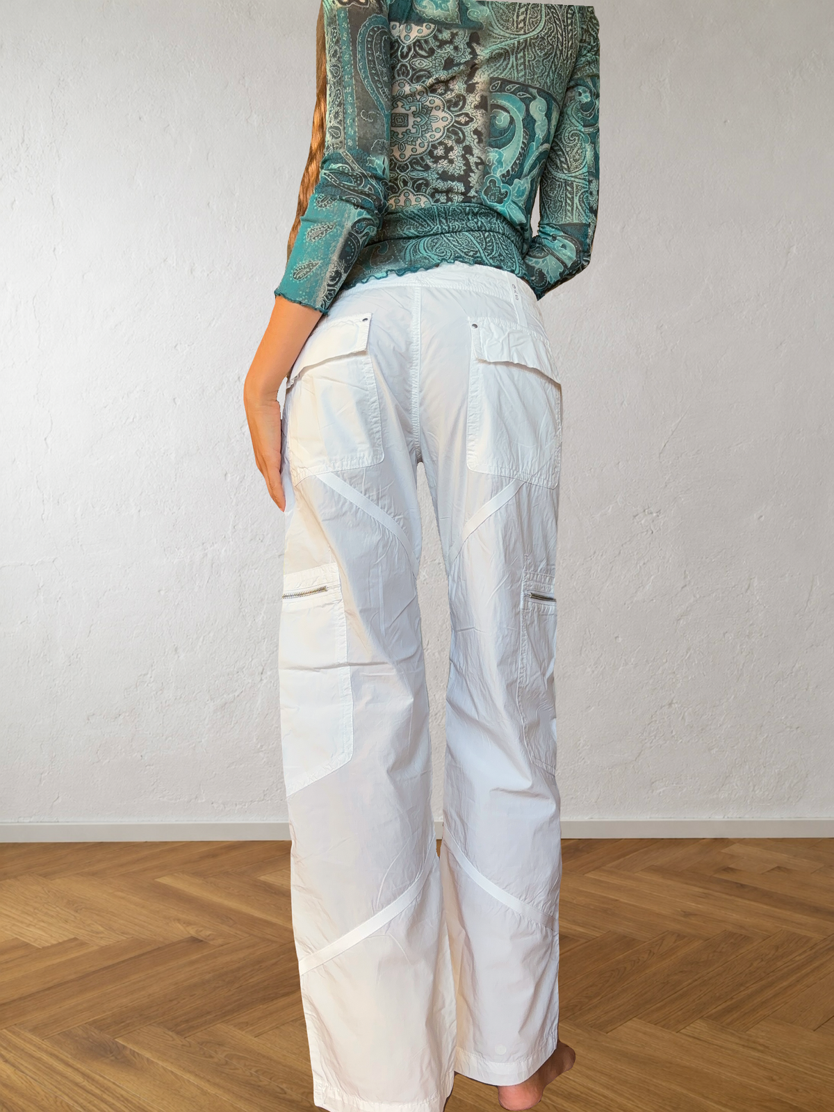 Pantaloni parachute cargo GAS bianchi anni 2000