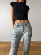 Jeans cargo svasati con disegni fatti a mano anni 2000