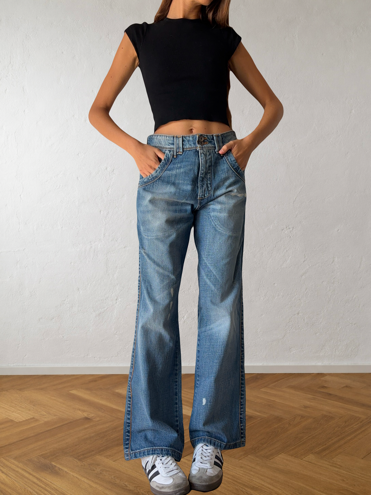 Jeans anni 90 gamba ampia dettagli cargo