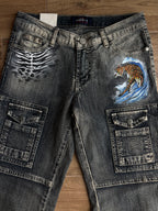Jeans svasati cargo con disegni fatti a mano anni 2000