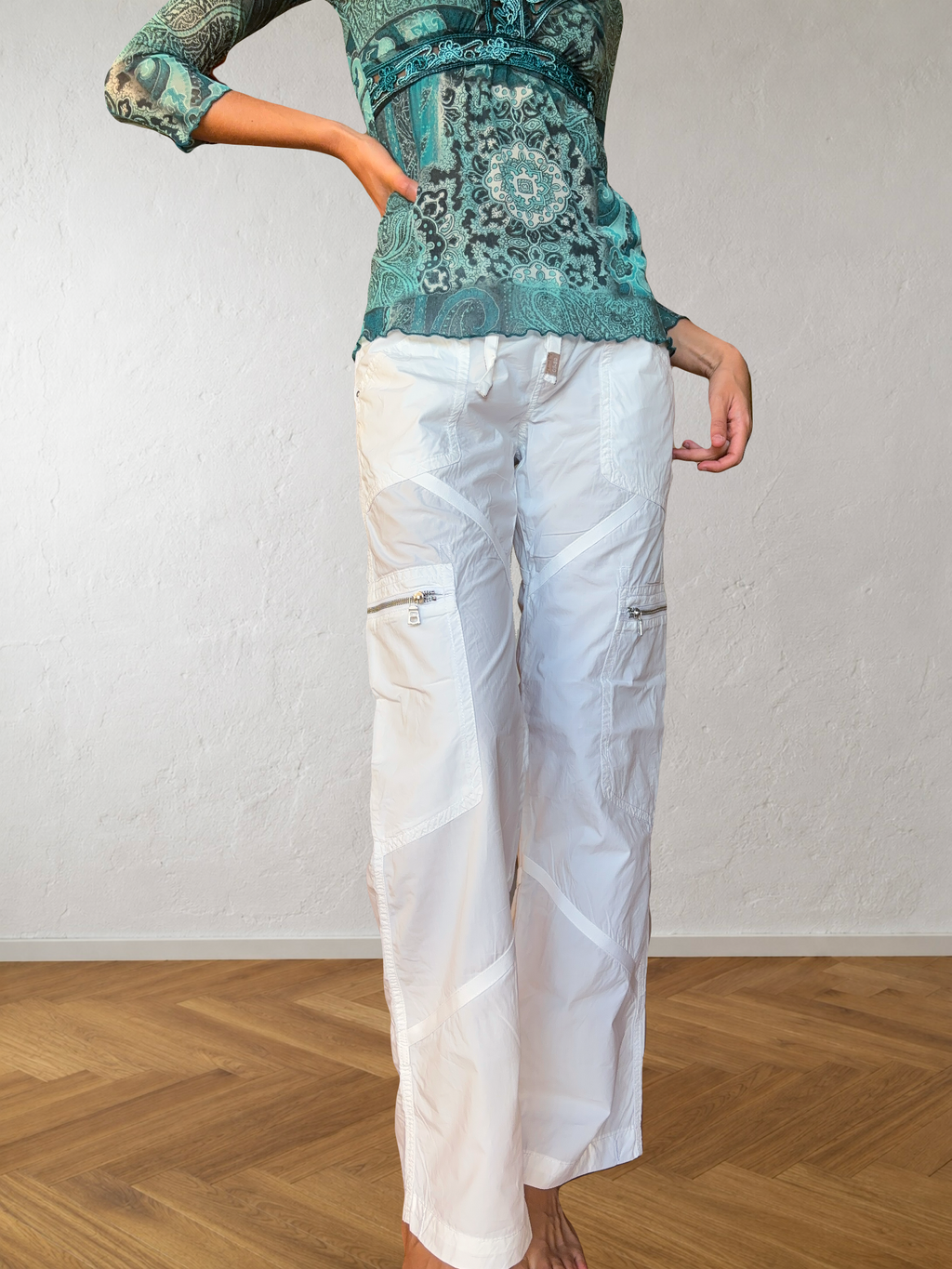 Pantalon cargo parachute blanc GAS années 2000