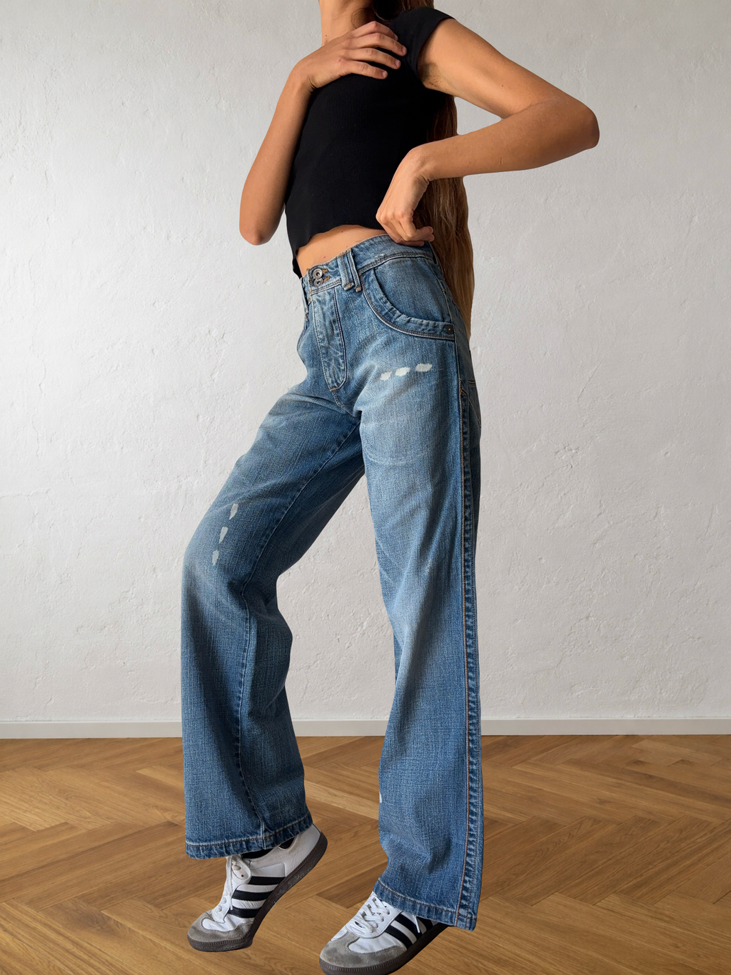 Jeans anni 90 gamba ampia dettagli cargo