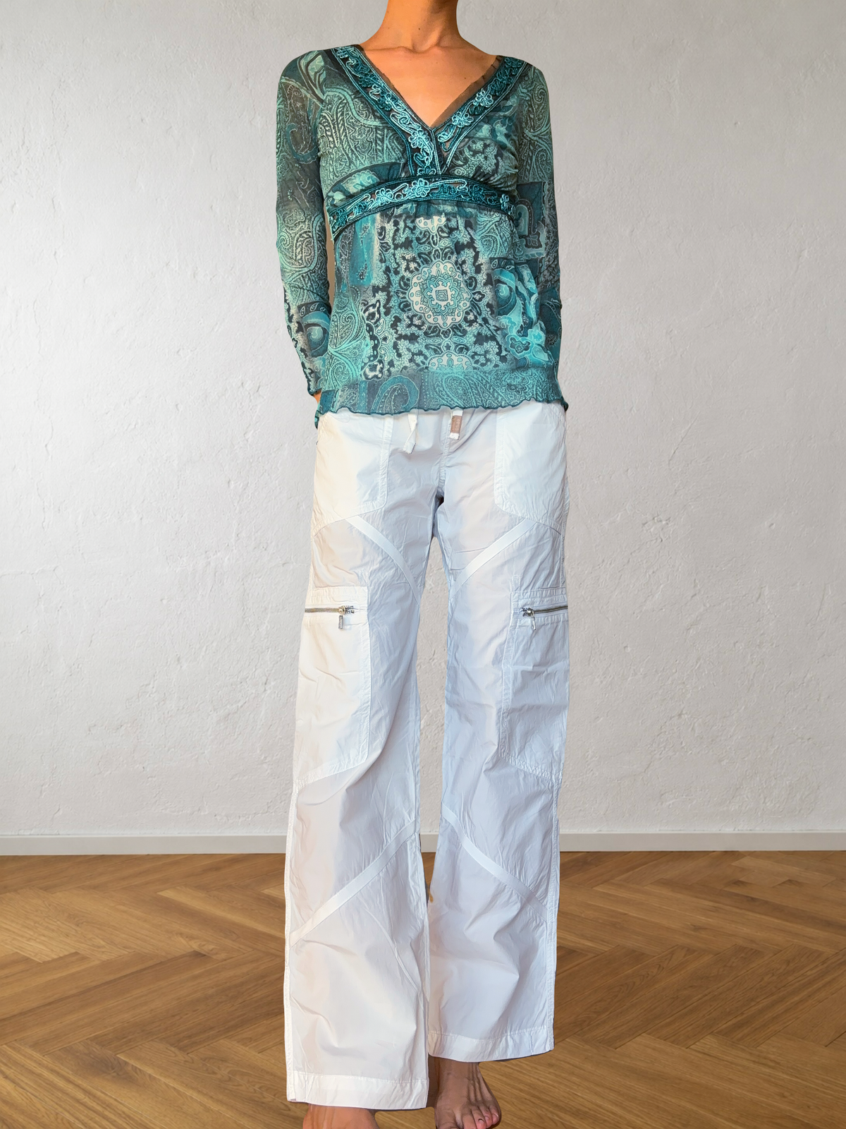Pantalon cargo parachute blanc GAS années 2000