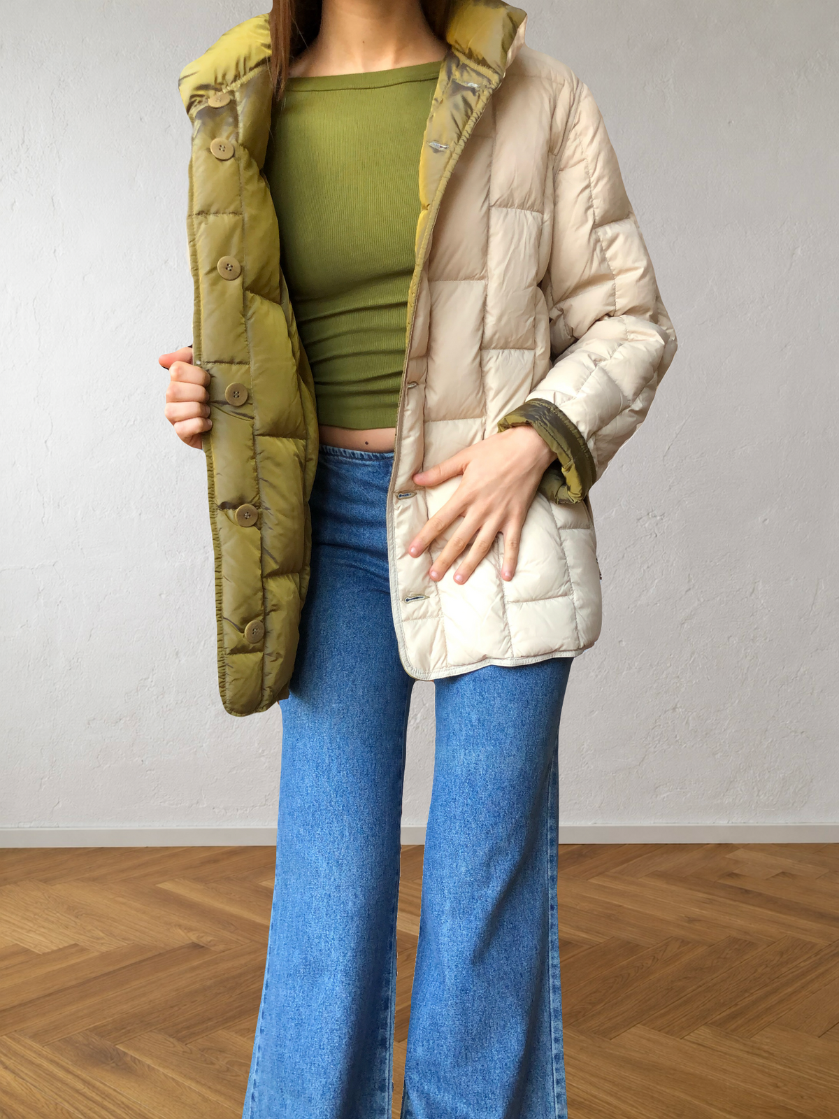Giubbotto reversibile beige e verde anni 90