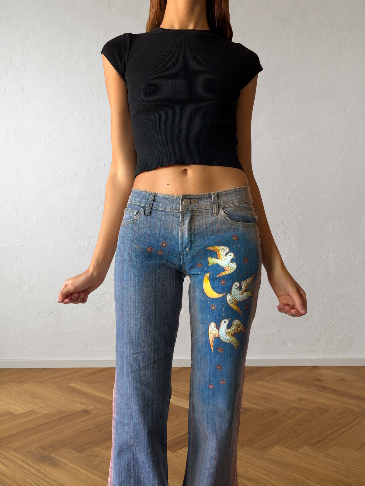 Jeans svasati disegni fatti a mano anni 2000