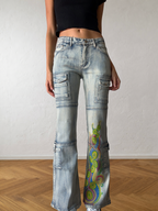 Jeans cargo svasati con disegni fatti a mano anni 2000