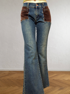Jeans patchwork a coste marroni anni 90