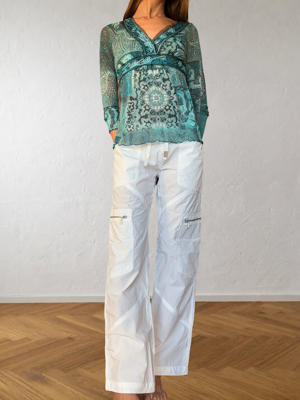 Pantalon cargo parachute blanc GAS années 2000