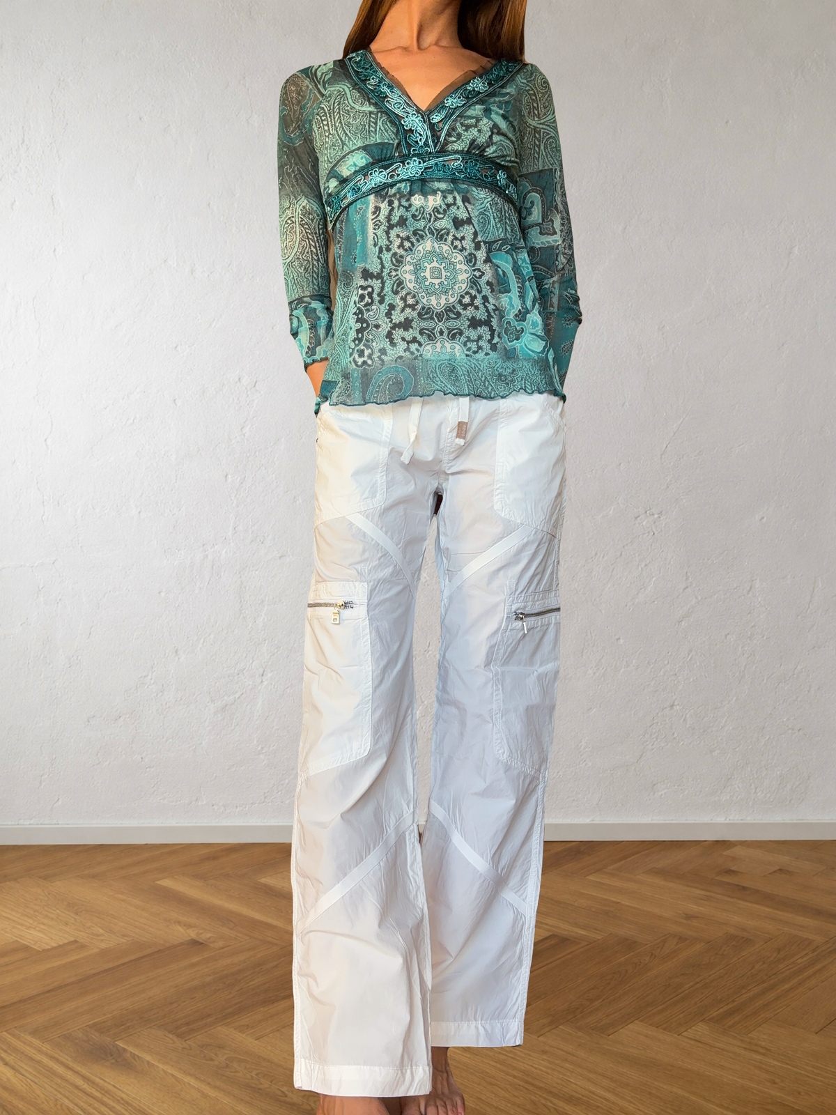 Pantalon cargo parachute blanc GAS années 2000
