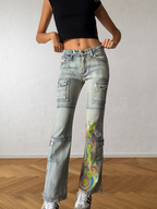 Jeans cargo svasati con disegni fatti a mano anni 2000