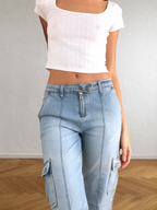 90s light-wash cargo jeans with zip cuffs
