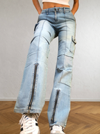 90s light-wash cargo jeans with zip cuffs