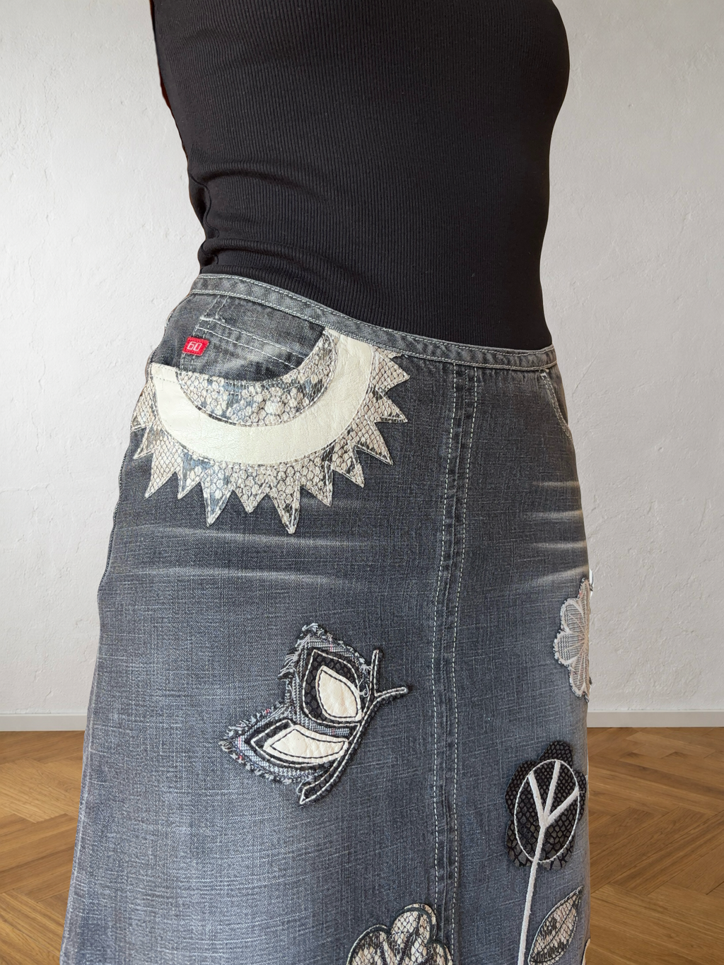Gonna Miss Sixty denim grigio ricamata fiori