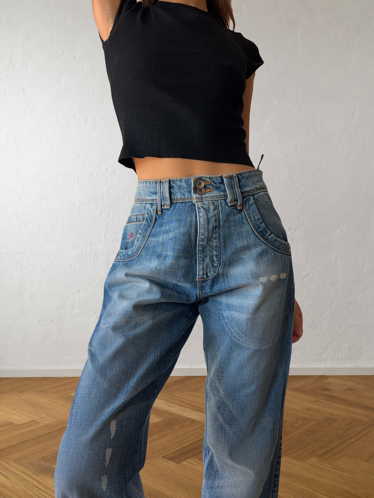 Jeans anni 90 gamba ampia dettagli cargo