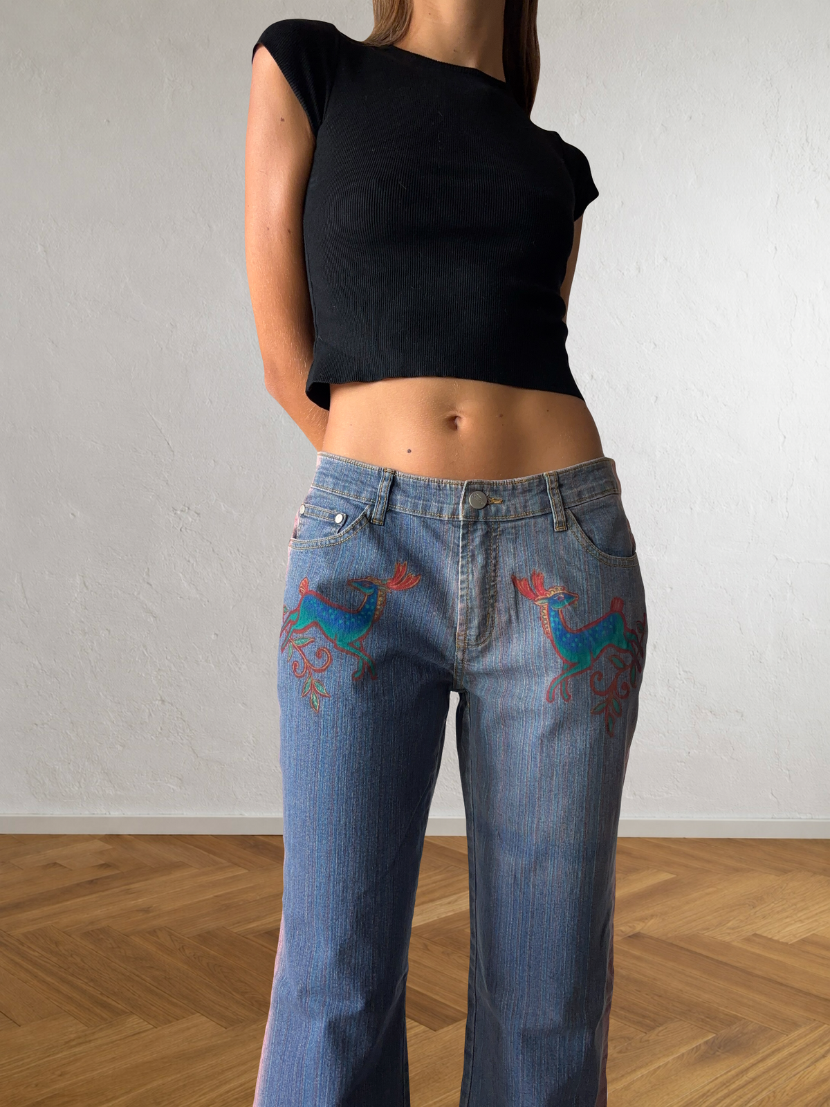 Jeans svasato disegni fatti a mano anni 2000