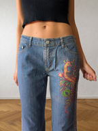 Jeans svasati con disegni fatti a mano anni 2000