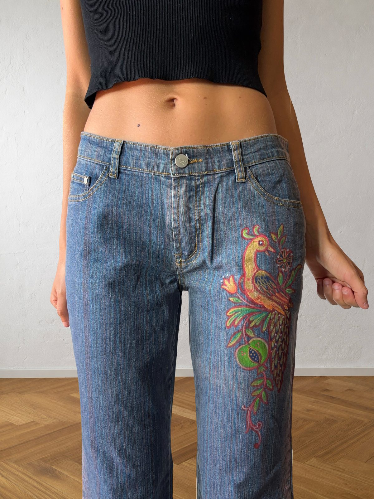 Jeans svasati con disegni fatti a mano anni 2000