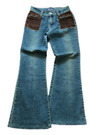 Jeans patchwork a coste marroni anni 90