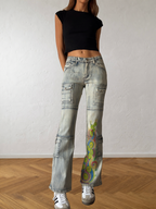 Jeans cargo svasati con disegni fatti a mano anni 2000