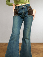Jeans patchwork a coste marroni anni 90