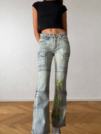 Jeans cargo svasati con disegni fatti a mano anni 2000