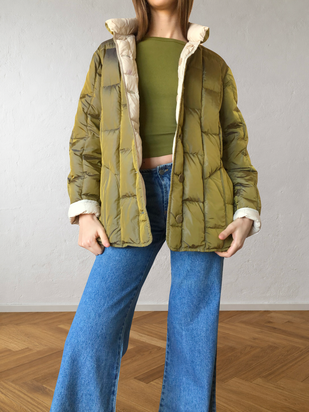 Giubbotto reversibile beige e verde anni 90