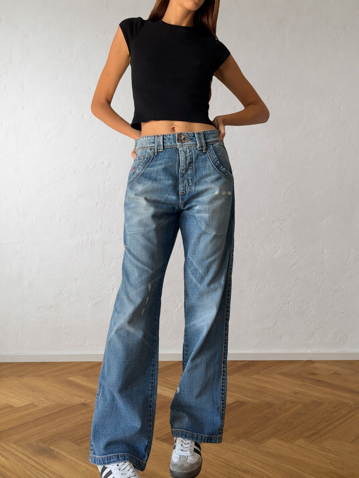 Jeans anni 90 gamba ampia dettagli cargo