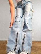 90s light-wash cargo jeans with zip cuffs