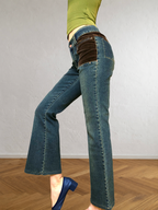 Jeans patchwork a coste marroni anni 90