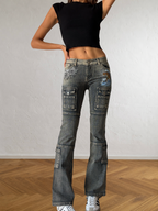Jeans svasati cargo con disegni fatti a mano anni 2000