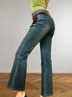 Jeans patchwork a coste marroni anni 90